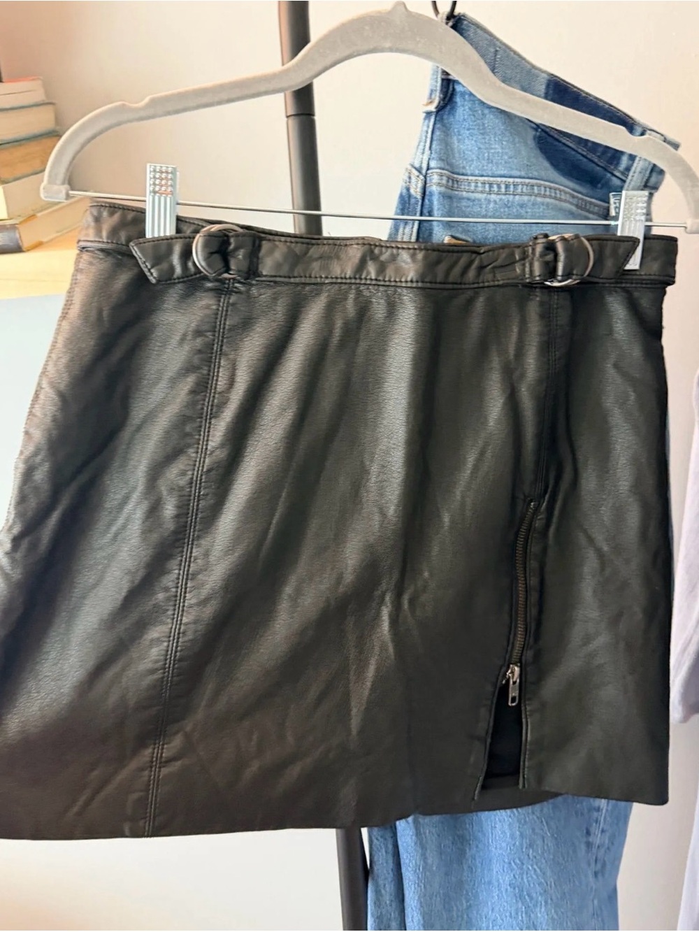 Free People Black Faux Leather Mini Skirt with Side Zip